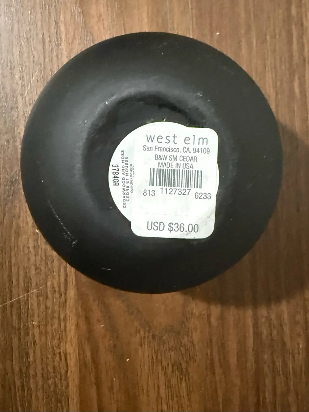 West Elm Two-Toned Black Glass Candle - Cedarwood Moss 7.4oz